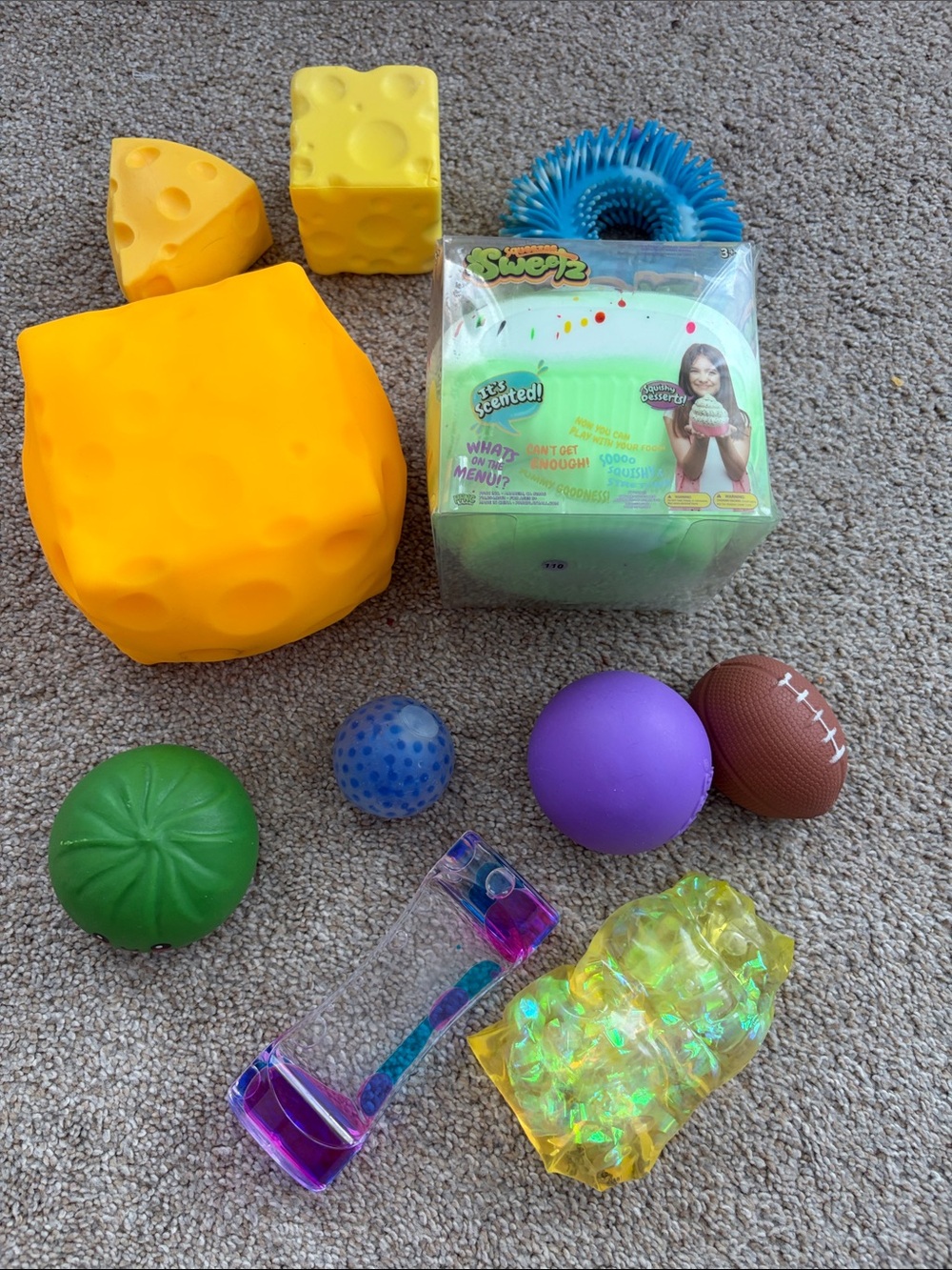 Squeeze Yellow Cheese & Assorted Sensory Squishy Toy Bundle fidgets
